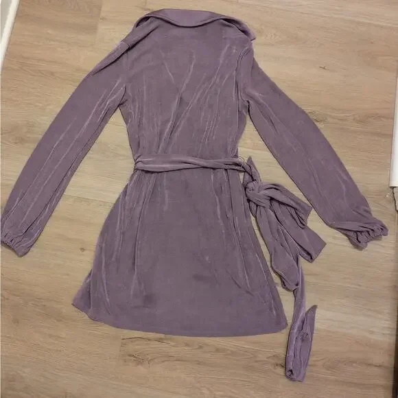 Princess Polly Party Time Collared Wrap Dress Purple 0 Balloon‎ Sleeve Shimmery - Picture 4 of 6